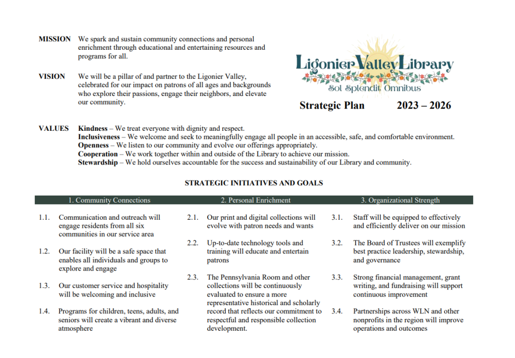 Ligonier Valley Library Strategic Plan till 2026
